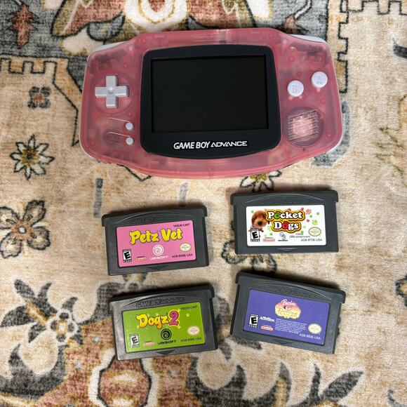 Nintendo Game Boy Advance Console - Clear Fuchsia Pink W/ Case & 4 Games - Picture 3 of 16